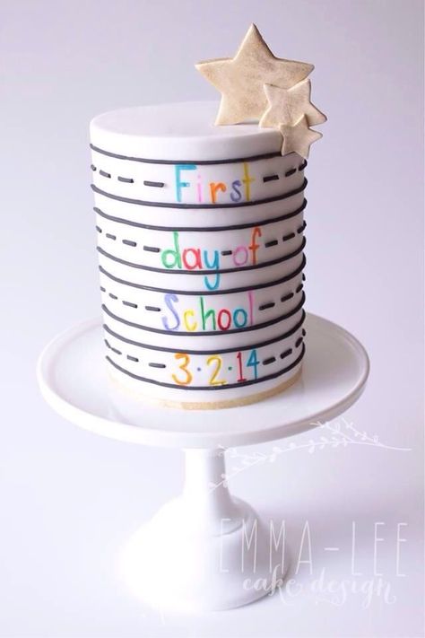 First Day of School cake - by Emma Lee Cake Design First Day Of School Cake, Gold Star Stickers, School Cupcakes, Big School, Tiny Cakes, School Cake, First Day School, School Tomorrow, Design Cake