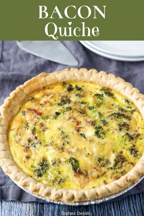 This bacon broccoli quiche is made simply with eggs, cheddar cheese, bacon, and broccoli, loaded into a premade pastry shell and baked to perfection. It’s healthy, delicious, and super easy to make! #broccoliquiche #breakfastquiche #breakfastquicherecipes Bacon Broccoli Quiche, Broccoli Quiche Recipes, Bacon Quiche Recipe, February Recipes, Bacon Broccoli, Broccoli Bacon, Bacon Crisps, Broccoli Quiche, Breakfast Quiche Recipes