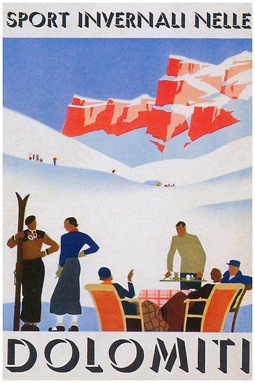 Vintage Skiing, Vintage Ski Posters, Ski Vintage, Ski Poster, Ski Art, Dolomites Italy, William Ellis, Tourism Poster, Ski Posters