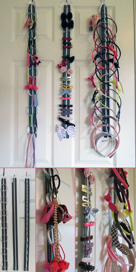 Hair Accessory Organizer System with Elastic - Hair Elastics, Barrettes, Headbands, and Baby Headbands, Organize everything but your brush! - 216 color combinations - by HelloKirsti, $35.00 Organize Hair Accessories, Hair Accessory Organizer, Hair Product Organization, Accessory Organizer, Hair Accessories Storage, Bow Organizer, Shower Rings, Organizing Hair Accessories, Wardrobe Door