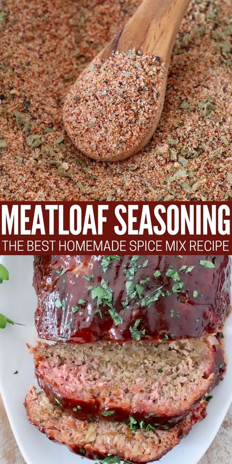 Add incredible flavor to your favorite meatloaf recipes with the best Meatloaf Seasoning! It's easy to mix up with 8 simple ingredients, in just 5 minutes. And it can be stored in the pantry for up to 6 months. Add it to a basic meatloaf recipe to elevate the flavor for an easy weeknight meal! Homemade Meatloaf Seasoning, Meatloaf Seasoning Recipe, Meatloaf Spices, Easy Homemade Meatloaf, Basic Meatloaf Recipe, Basic Meatloaf, Meatloaf Seasoning, Bacon Wrapped Meatloaf, Smoked Meatloaf