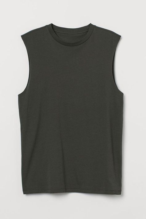 H&M Tank Top Simple Summer Style, H&m Tank Top, Summer Basics, Tank Top Outfits, Gym Tank Tops, Cool Outfits For Men, Dark Khaki, Green Man, Khaki Green