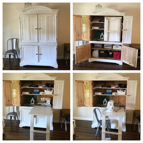 Hobby Cabinet, Diy Sewing Cabinet, Repurposed Tv Cabinet, Small Girls Bedrooms, Craft Armoire, Sewing Nook, Craft Storage Cabinets, Sewing Station, Craft Table Diy