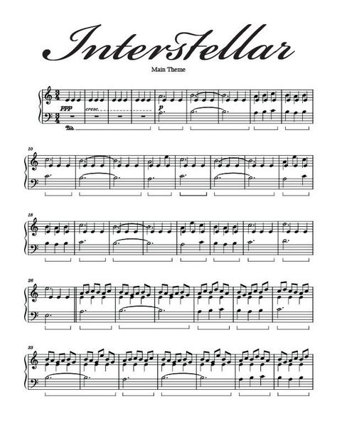 "Interstellar Main Theme Piano Sheet Music Full Piano Arrangement. 3-page Digital Download. 8.5\" x 11\" PDF Digital Download." Interstellar Sheet Music, Interstellar Piano Notes, Interstellar Theme Piano, Interstellar Piano Sheet Music, Interstellar Piano, Piano Songs Sheet Music, Piano Sheet Music Letters, Beginner Piano Music, Piano Music Easy