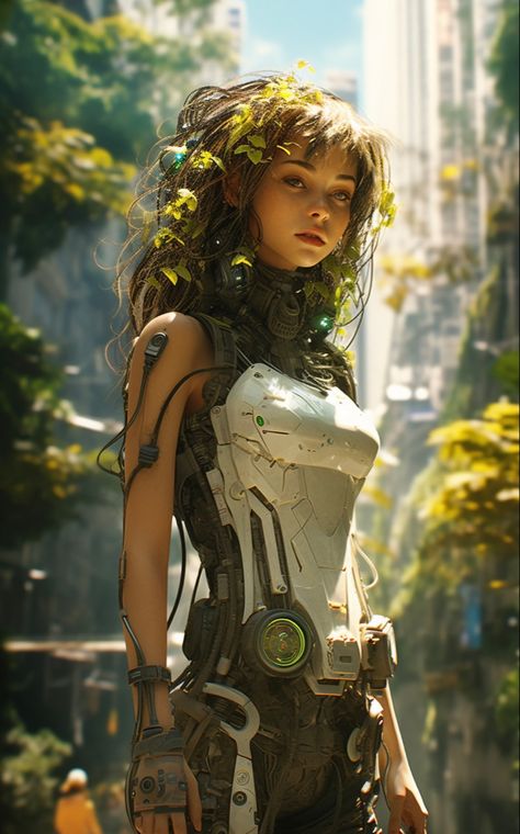 Created with Midjourney Eco Cyberpunk, Solarpunk Character Design, Solar Punk Character, Solarpunk Character, Solarpunk Aesthetic, Futuristic Woman, Punk Character, Solar Punk, Dragons Crown