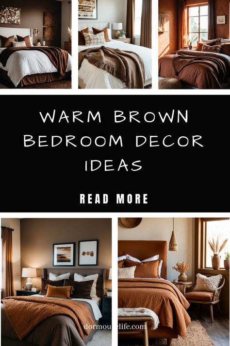 Transform your bedroom into a cozy retreat with elegant brown bedroom decor. Discover a variety of styles and ideas to create a warm and inviting space that you'll love coming home to. From rich chocolate hues to soft caramel tones, brown can add depth and sophistication to any bedroom. Incorporate plush bedding, earthy textures, and rustic accents to bring this color scheme to life in your room. Whether you prefer a modern chic look or a more traditional feel, brown can complement any style bea Brown Leather Bed Bedroom Ideas Modern, Vintage Brown Bedroom Ideas, Warm Brown Bedroom Ideas, Caramel Bedroom Ideas, Cozy Fall Bedroom Ideas, Mocha Bedroom Ideas, Brown Bedding Ideas, Brown Bedding Bedroom Ideas, Bedroom Brown Walls