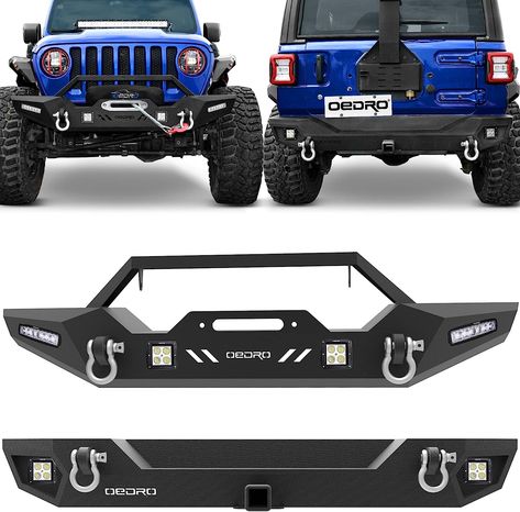 OEDRO Front and Rear Bumper, Compatible for 2018-2023 Jeep Wrangler JL, Rock Crawler Bumper w/Winch Plate Mounting & Hitch Receiver & LED Lights & D-Rings (ONLY Fit JL) Jeep Front Bumpers, Off Road Bumpers, Jeep Wrangler Jl, Rock Crawler, Wrangler Jl, D Rings, Trailer Hitch, Fender Flares, Jeep Wrangler