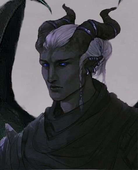 Tiefling White Hair, Grey Tiefling Male, Black Tiefling Male, Black Tiefling, White Tiefling, Male Tiefling, Lineart Inspiration, Tiefling Male, Alien Character