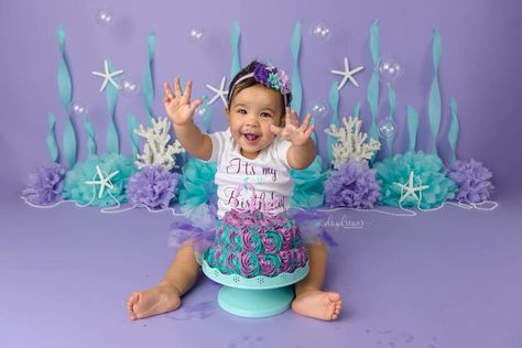 Mermaid Smash Cake Photoshoot, Mermaid Baby Photoshoot, Mermaid Theme Photoshoot, Mermaid Photoshoot, Newborn Cake, Ariel Birthday Party, Ocean Birthday Party, Girls Cake, 1st Birthday Girl Decorations