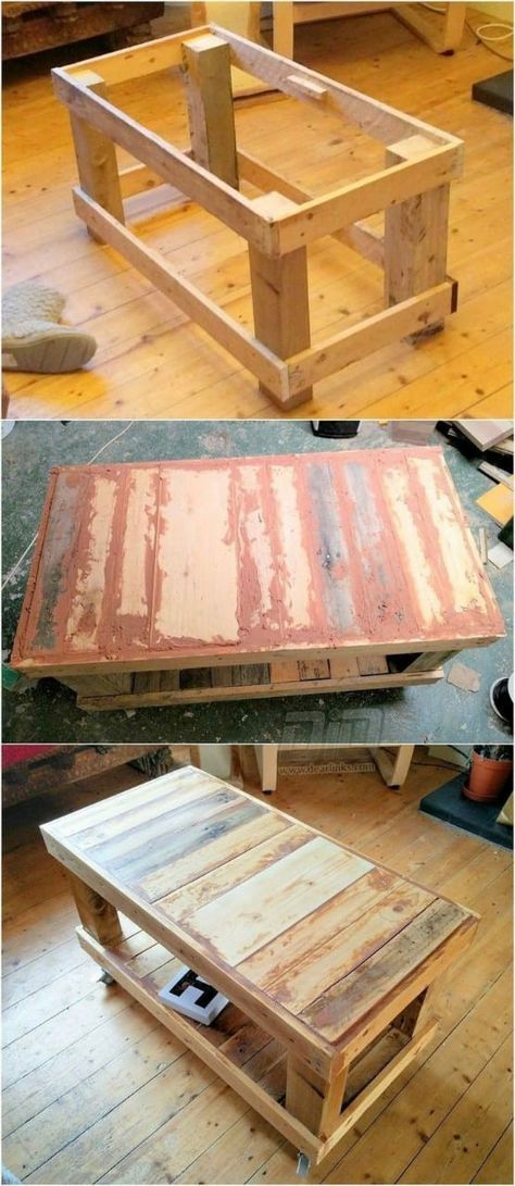 Pallet Wood Coffee Table, Reclaimed Table, Wood Crafting Tools, Reclaimed Pallets, Wooden Pallet Furniture, Reclaimed Pallet Wood, Old Pallets, Diy Holz, Diy Coffee Table