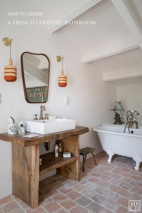 HOW TO DESIGN A FRENCH COUNTRY BATHROOM | MY FRENCH COUNTRY HOME TRAVEL | Master the serene charm of a French Country bathroom with our expert styling tips. | Click to discover more... French House Aesthetic, French Bathrooms, Travel Master, French Country Aesthetic, Textile Weaving, Country Home Magazine, French Country Bathroom, My French Country Home, French Country Home