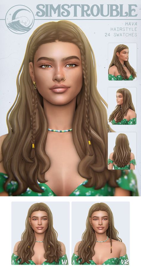 Sims 4 Cassie Hair, Sims 4 Cc Hair Sims Trouble, Sims Trouble Cc Hair, Sims 4 Cottagecore Cc Hair, Sims Avatar Cc, Sims 4 Cc Boho Hair, Sims Trouble Hair, Sims Long Hair Cc, Sims 4 Mermaid Hair