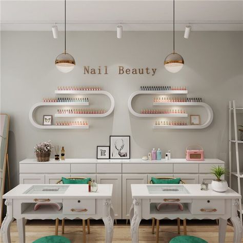 Privates Nagelstudio, Desain Salon Kuku, Ideas Decoracion Salon, Nail Room Ideas, Nail Salon Interior Design, Beauty Room Salon, Nail Salon Interior, Nail Station, Spa Room Decor