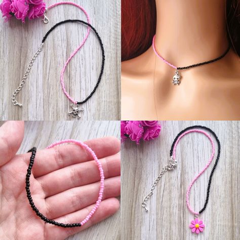 Boho Beaded Necklace, Black Choker, Beach Party, Pink Black, Seed Beads, Choker, Black Pink, Beaded Necklace, Necklaces