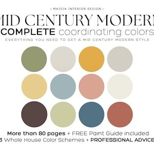 MID CENTURY MODERN Paint Palette for Home Whole House Paint Palette Best Sherwin Williams Evergreen Fog Coordinating Color for Home Idea - Etsy Modern Paint Palette, Mid Century Modern Paint, Sherwin Williams Evergreen Fog, Whole House Paint Palette, House Paint Palette, Mid Century Color Palette, Mid Century Modern Color Palette, Color For Home, Evergreen Fog