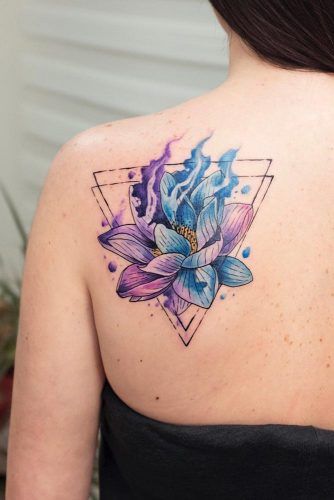 Best Lotus Flower Tattoo Ideas To Express Yourself ★ Lotus Flower Tattoo Colorful Mandala Design, Galaxy Flower Tattoo, Artful Tattoos, Lotus Flower Tattoo Wrist, December Tattoo, Watercolor Lotus Tattoo, Leon Tattoo, Lotus Watercolor, Tattoo Espalda