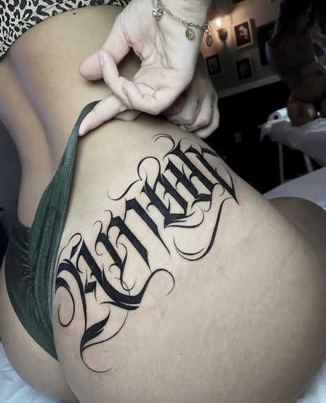 Dark Script Tattoo, Dark Lettering Tattoo, Belly Tattoo, 4 Tattoo, Tasteful Tattoos, Pretty Tattoos For Women, Dope Tattoos For Women, Cute Tattoos For Women, Badass Tattoos