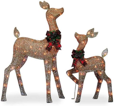 Winter Wonder 2 Piece Holiday Light Up Glittering Deer Set - Christmas Light Up Reindeer Outdoor Decor for Lawn or Yard - Comes with Doe and Fawn…, brown, gold, red Classy Outdoor Christmas Decor, Christmas Deer Lights, Reindeer Outdoor Decorations, Light Up Art, Deer Light, Reindeer Lights, Fawns Deer, Outdoor Christmas Decor, Deer Doe