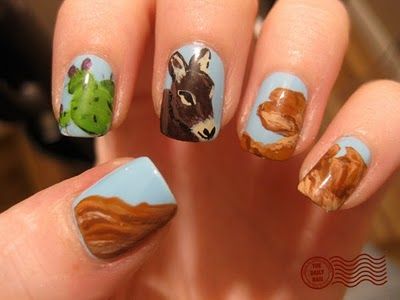 Desert Donkey ~ CUTE Quirky Nail Art, Animal Nail Designs, Usa Nails, Glamour Nails, Daily Nail, Animal Nails, Tutorial Video, Nail Tutorials, Nail Accessories