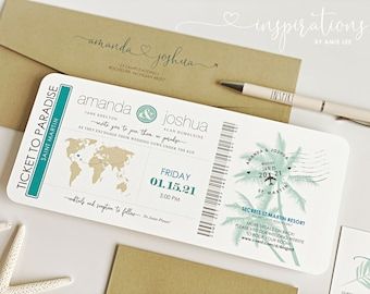 Boarding Pass Wedding Invitations, Wedding Invitations Destination, Boarding Pass Invitation, Passport Wedding Invitations, Plane Ticket, Travel Theme Wedding, Ticket Invitation, Travel Theme, Etsy Wedding Invitations