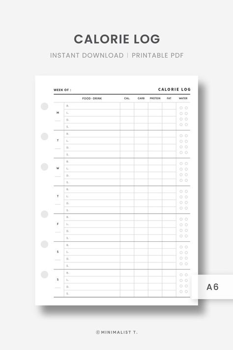 A6 Inserts, Calorie Log Printable Calorie Tracker Bullet Journal, Calorie Planner, Bullet Journal Templates, College Notes Organization, Etsy Planner, Diet Tracker, Daily Printable, Wellness Planner, Bullet Journal Ideas Templates