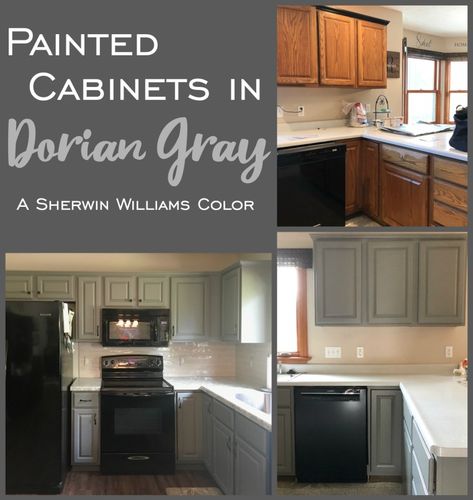 Sherwin Williams Dorian Gray Dorian Gray Sherwin Williams, Sherwin Williams Dorian Gray, Gray Sherwin Williams, Grey Painted Kitchen, Painted Kitchen Cabinets, Espresso Kitchen Cabinets, Sherwin Williams Gray, Redo Cabinets, Espresso Kitchen