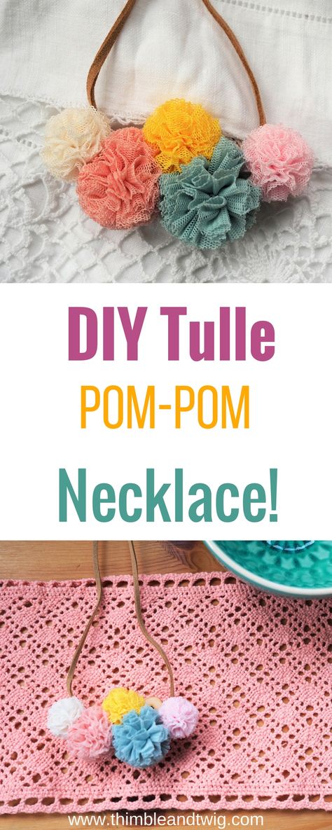 How to make a DIY tulle pom pom necklace. DIY jewellery making. Jewellery making for kids and tweens Diy Kids Gifts, Tulle Pom Pom, Diy Jewellery Making, Pom Pom Necklace, Diy Tulle, Tulle Poms, Preteen Clothing, Buy Wholesale Jewelry, Parenting Preteens