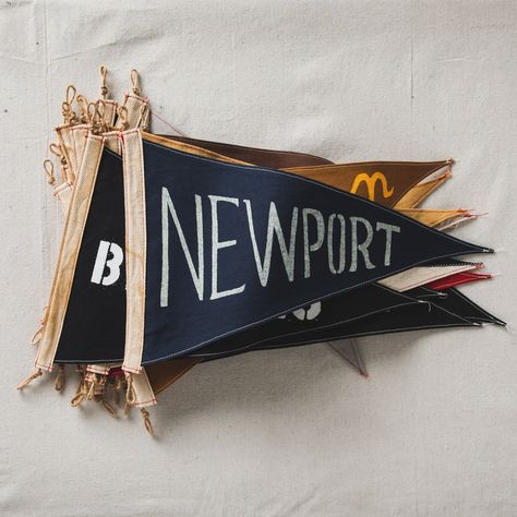 Home, sweet home—Newport Beach, California. This hand-made flag uses a washed navy canvas with white hand-screen print. Each flag is topped with a natural twine + twill tape and stamped with Slightly Choppy branding. Colors: Navy and white Size: 12" x 20", give or take... Almond Surfboards, Dream Company, Pendant Banner, Boat Shed, Navy Gifts, Nautical Flags, Flag Wall, Work Inspiration, Hand Screen Printed