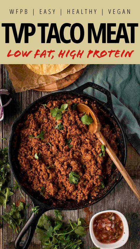 Easy TVP Taco Meat Recipe (Vegan, 10 Minutes) - Shane & Simple Vegan Taco Meat Recipe, Tvp Recipes, Taco Meat Recipe, Vegan Tacos Recipes, Vegan Tacos Meat, Vegan Meat Recipe, Tacos Vegan, Vegan Taco, Taco Meat Recipes