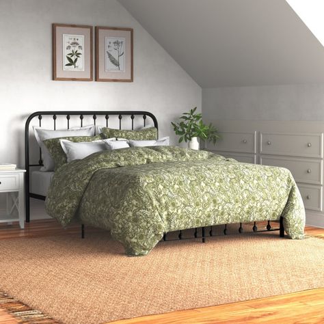 Andover Mills™ Alberton Metal Bed & Reviews | Wayfair Black Metal Bed Frame, Black Metal Bed, Spindle Bed, Open Frame Headboard, Victorian Bed, Bed Metal, Low Profile Platform Bed, Full Bed Frame, Frame Headboard