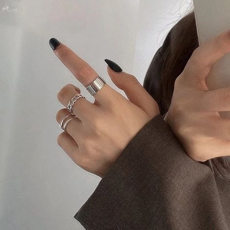 Silver Baddie Aesthetic, Edgy Rings, Rings Set For Women, Aesthetic Rings, Open Rings, Knuckle Ring, Silver Ring Set, Wide Ring, Knuckle Rings