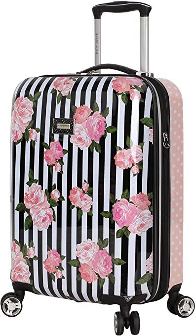 Amazon.com | Betsey Johnson Designer 20 Inch Carry On - Expandable (ABS + PC) Hardside Luggage - Lightweight Durable Suitcase With 8-Rolling Spinner Wheels for Women (Stripe Roses) | Carry-Ons Betsey Johnson Luggage, Cute Suitcases, Spinner Luggage Sets, Hardside Luggage, Checked Luggage, Spinner Suitcase, Spinner Luggage, Luggage Sets, Carry On Luggage