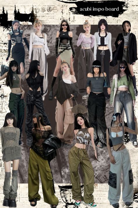 Green Acubi Outfit, Acubi Fashion Collage, Y2k Looks Street Styles, Acubi Fashion Women, Acubi Layering, Y2k Fashion Inspiration, Acubi Color Pallet, Acubi Fashion Mid Size, Akubi Girl Fashion