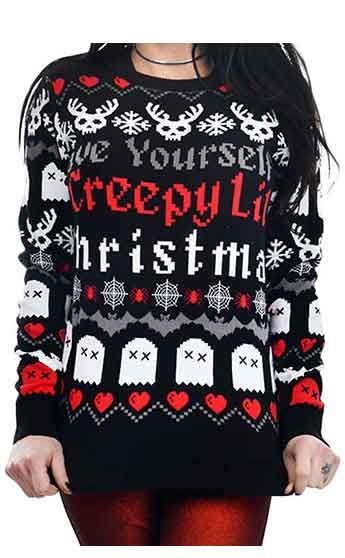 Too Fast Have Yourself A Creepy Xmas Jumper    Awesome Gothic take on the classic Xmas jumper from Too Fast! This super soft and comfy jumper features the text 'Have Yourself A Creepy Christmas' as we... Evil Crown, Christmas Sweater Design, Creepy Christmas, Sneakers Collection, Halloween Sweater, Chic Sweaters, Halloween Stuff, Christmas Gifts For Women, Merry Xmas