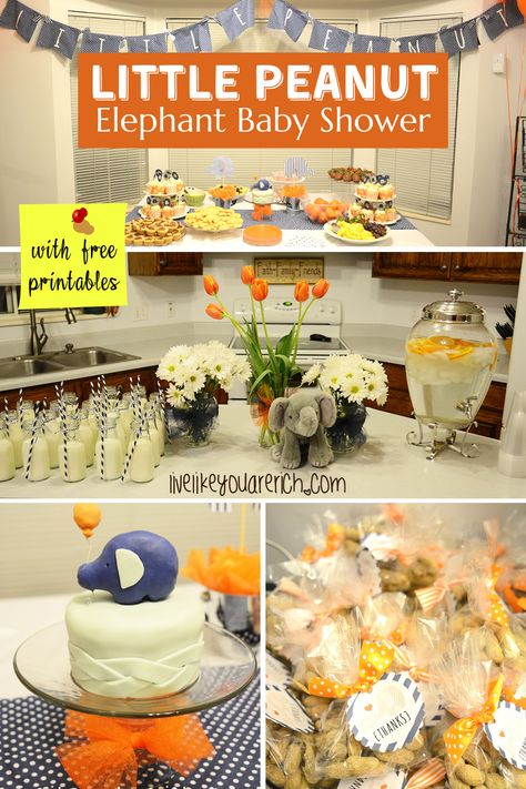 Elephant Food Ideas, Peanut Baby Shower Ideas, Our Little Peanut Baby Shower Theme, Elephant Theme Treat Table, Peanut Centerpiece Elephant, Elephant Dessert Table, Baby Shower Elephant Candy Table, Elephant Food, Theme Snack