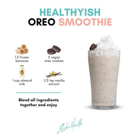 Every now and then, we enjoy a healthy-ish oreo smoothie! It's exciting to get creative with your smoothies! Switch it up! Make it a nutritious dessert! Contact us for more informative tips today at https://www.shehealth.com/ Oreo Smoothie Recipe, Oreo Smoothie, Nutritious Desserts, Fruit Smoothie Recipes Healthy, Native Beading, Beading Loom, Smoothies With Almond Milk, Healthy Food Menu, Smoothie Bar