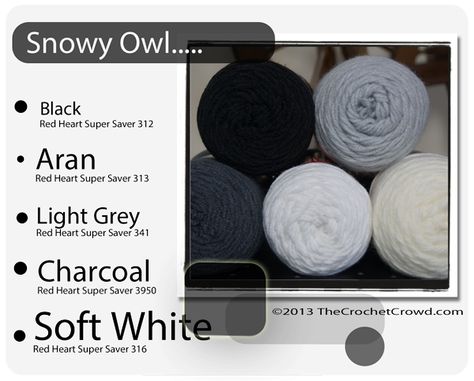 Snowy Owl yarn Colours Dan Color, Red Heart Yarn Colors, The Crochet Crowd, Yarn Color Combinations, Colour Themes, Crochet Squares Afghan, Colors Combinations, Crochet Crowd, Crochet Tips