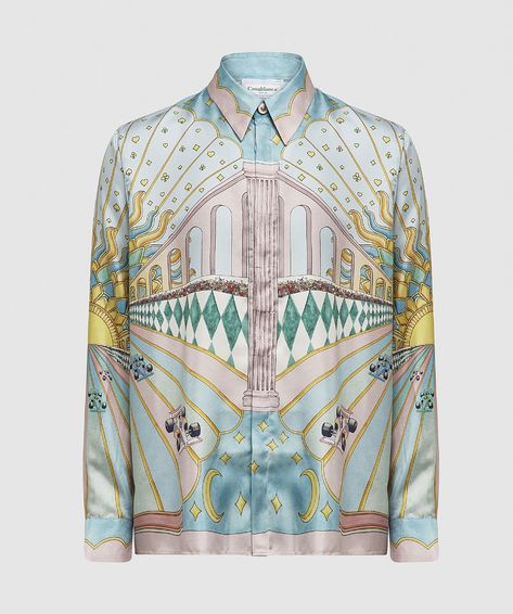 CASABLANCA LA COURSE IDEALE SILK SHIRT | BLUE | SEVENSTORE Silk Shirt, Casablanca, Iconic Brands, Online Branding, Silk, Mens Tops, Blue, Quick Saves, Design