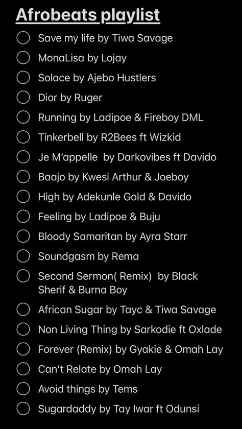 Nigerian Songs Playlist, Playlist Names For Afrobeats, Afro Playlist Names, Amapiano Playlist Names, Underrated Rap Songs, Afro Beats Playlist Names, Afrobeats Playlist Names, Neosoul Playlist, Afro Playlist