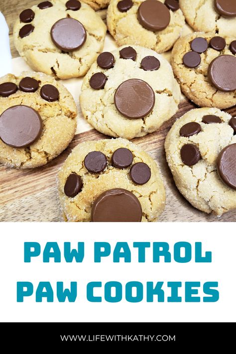 Puppy Paw Cookies, Dog Paw Print Cookies, Dog Paw Cookies, Paw Print Cookies, Troll Cake, Paw Patrol Birthday Decorations, Peanut Butter Blossoms Recipe, Paw Patrol Cookies, Paw Cookies