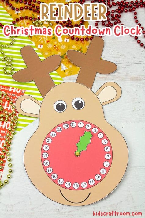 This Reindeer Christmas Countdown Clock is such a fun way to count down the days until Christmas. Every day in December, your kiddos can move the hand of this Reindeer Advent Calendar and really get excited about Santa’s big arrival. Such a fun Christmas craft for kids of all ages. Super esay to make with the printable template. #kidscraftroom #kidscrafts #christmascrafts #adventcalendar #advent #christmascountdown #reindeercrafts Preschool Christmas Countdown, Easy Diy Advent Calendar For Kids, Christmas Count Down Craft, Quick Christmas Crafts For Kids, Christmas Calendar For Kids, Christmas Countdown Kids, Christmas Countdown Craft, Christmas Countdown Crafts, Tk Ideas