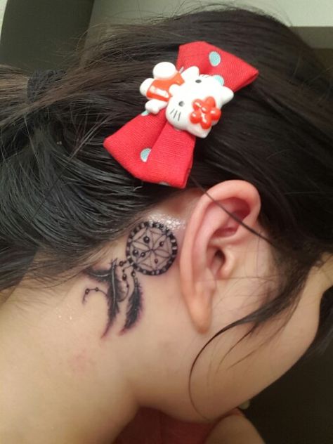 Dreamcatcher behind the ear tattoos Tattoo Chandelier, Behind The Ear Tattoos, Behind Ear Tattoos, Dream Catcher Tattoo Design, Ear Tattoos, Dream Catcher Tattoo, The Ear, Dreamcatcher Tattoo, Ear Tattoo