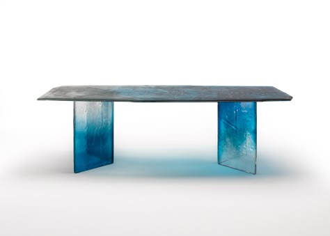 Handcrafted Modern Table in blue glass | Made in Venice, Italy #arteveneziana Gabion Furniture, Penthouse Ideas, Seema Gujral, Office Redesign, Surf Vibes, Acrylic Ideas, Table Custom, Architecture Building Design, Bench Designs