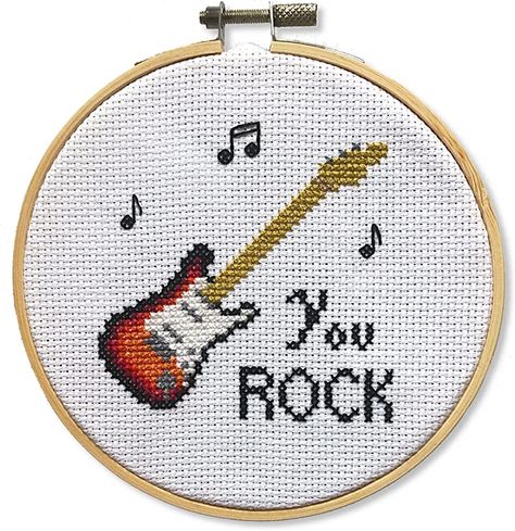 YouRock #You #RockGuitar #Rock #GuitarCross #Guitar #CrossStitch #Cross #StitchKit #Stitch #KitWith #Kit #WithHoop #With #Hoop- #Hoop #-Valentines #- #ValentinesCounted #Valentines #CountedCross #Counted #CrossStitch #Cross #Stitch Cross Stitch Guitar, Guitar Cross Stitch Pattern, Guitar Cross Stitch, 50s Rock And Roll, Rock Guitar, Crochet Borders, Cross Stitch Fabric, Cross Stitch Patterns Free, Amazon Handmade