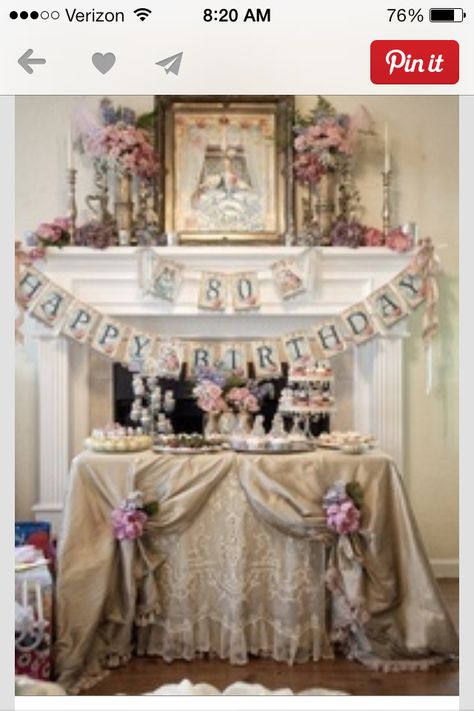 Victorian table decorations. Old curtains. 80th Birthday Party Ideas, Victorian Party, 80th Birthday Party Decorations, 80th Birthday Decorations, Vintage Birthday Parties, 90th Birthday Parties, 100th Birthday Party, 90's Birthday Party, 70th Birthday Parties