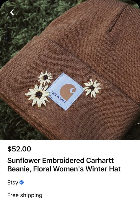 Hand Embroidered Beanie Diy, Embroidery Carhart Hat, Embroidered Carhartt Beanie Diy, Carhartt Beanie Embroidery Flowers, Carhartt Hat Embroidery, Carhart Hats, Carhart Beanies Embroidered, Carhartt Embroidery, Embroidered Carhartt Beanie