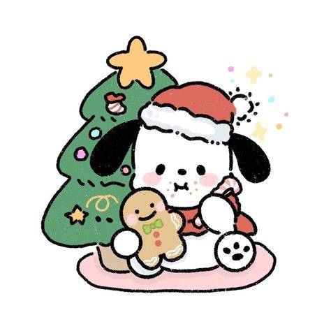 Christmas Pixel Art Aesthetic, Tree Drawing Wallpaper, Christmas Pochacco, Pochacco Christmas, Pines Aesthetic, Christmas Sanrio, Sanrio Christmas, Xmas Drawing, Christmas Watches