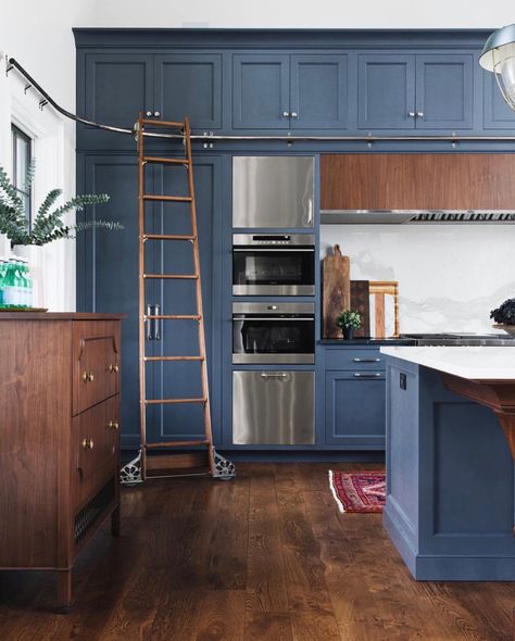 Kitchen Ladder, Tall Kitchen Cabinets, Floor To Ceiling Cabinets, Inset Cabinetry, Tall Kitchen, Kitchen Base Cabinets, Blue Kitchen Cabinets, Hgtv Dream Home, Kitchen Nook