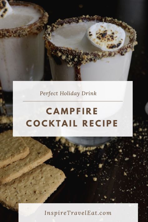 Smores Campfire Cocktail, Smores Bourbon Cocktail, Marshmallow Drinks Alcohol, Campfire S’mores Cocktail, Smores Cocktail Whiskey, S’mores Shots, S’mores Drink Recipe, S’mores Baileys Drinks, S’more Alcohol Drink