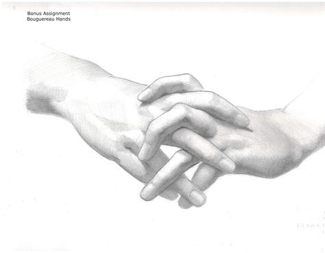 Hands from Bouguereau. Clasped hands.  Intertwining fingers.  Drawing complex hands All in my online course in easy step by step method ! Clasped Hands Drawing, Clasping Hands Reference, Clasped Hands Reference, Fingers Drawing, Hands Clasped Together, Hands Step By Step, Together Drawing, Hand References, Clasped Hands